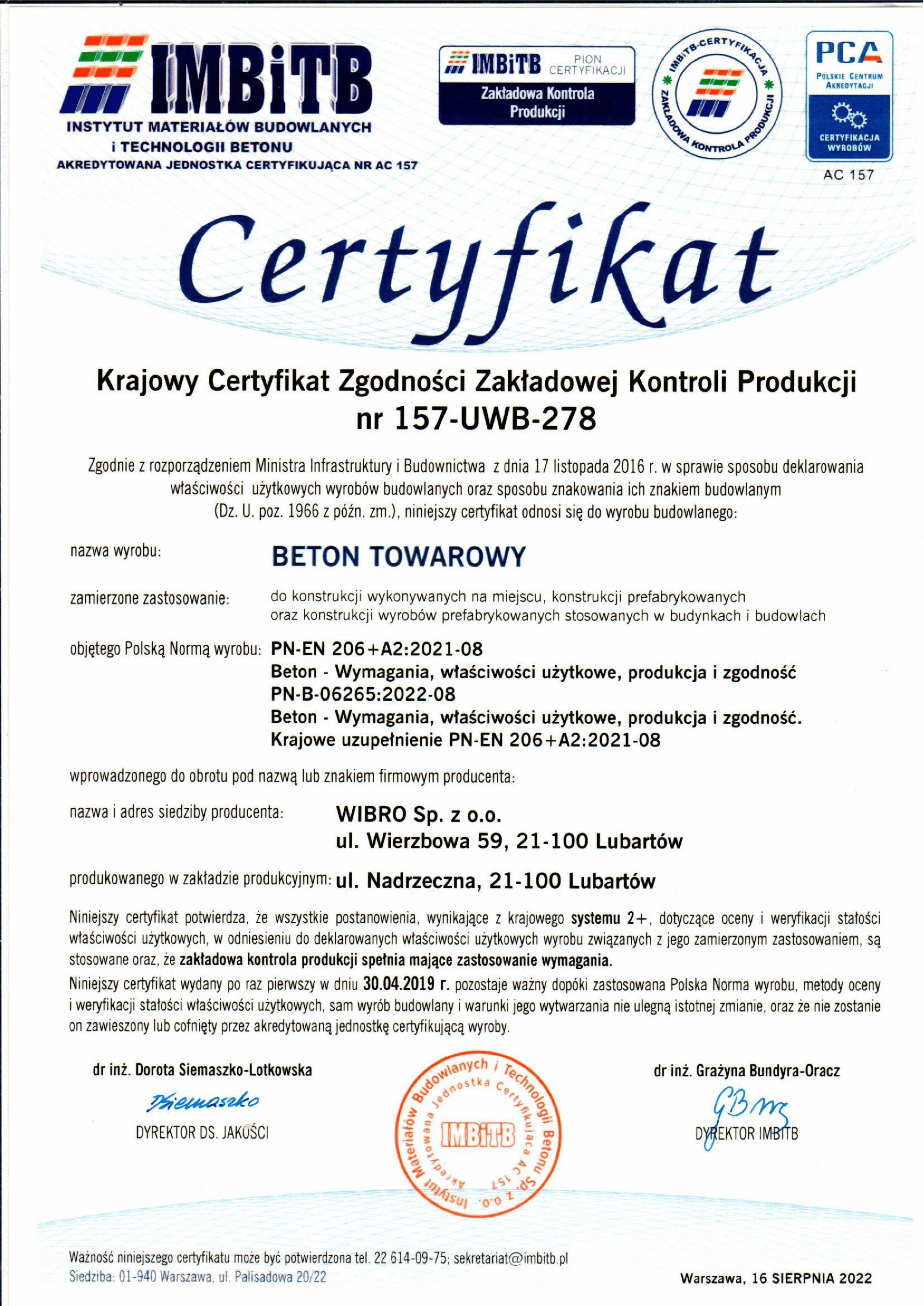 ZKP Certyfikat Beton towarowy